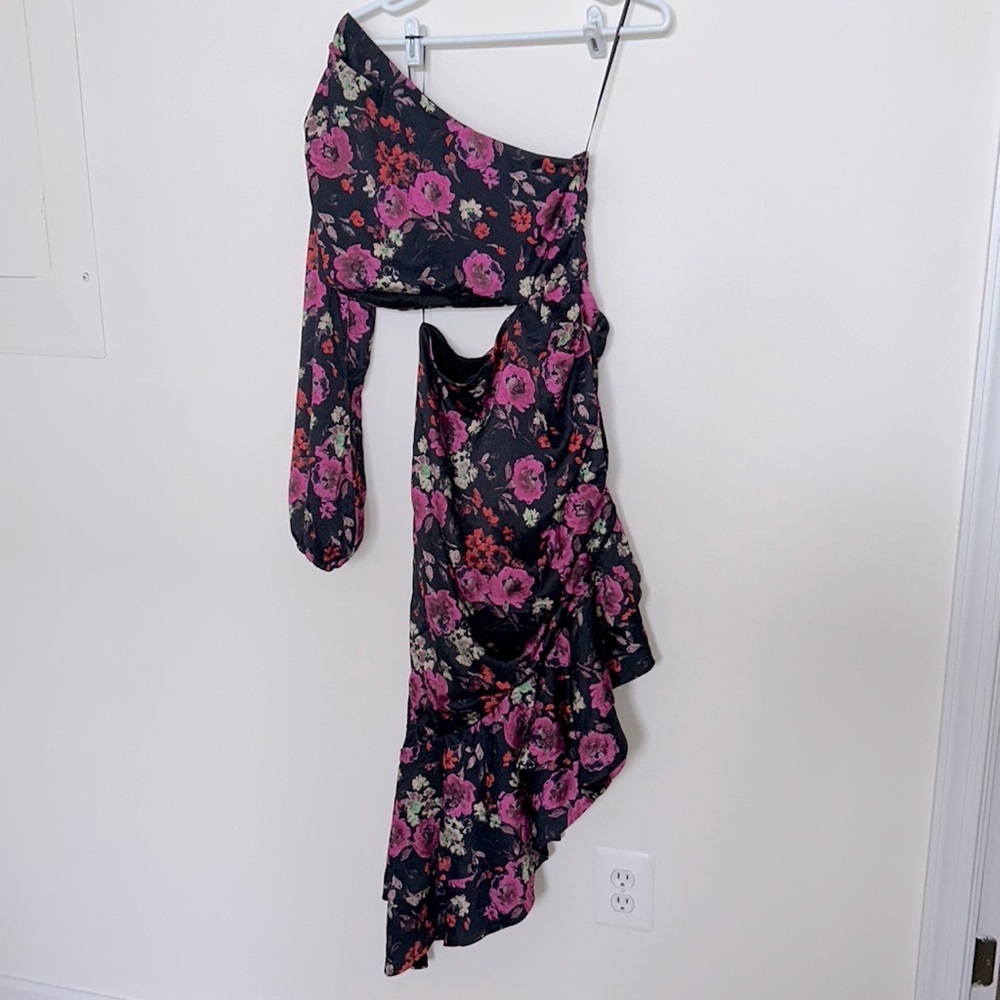 Dee Elly Floral One Shoulder Cut Out Asymmetric Dress